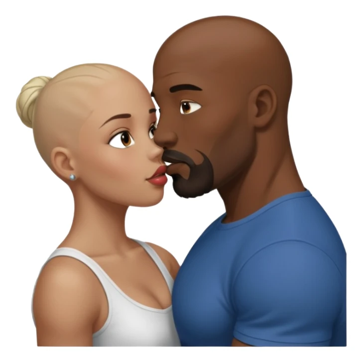 Bald black muscular goatee man kissing white brunette girl sticker
