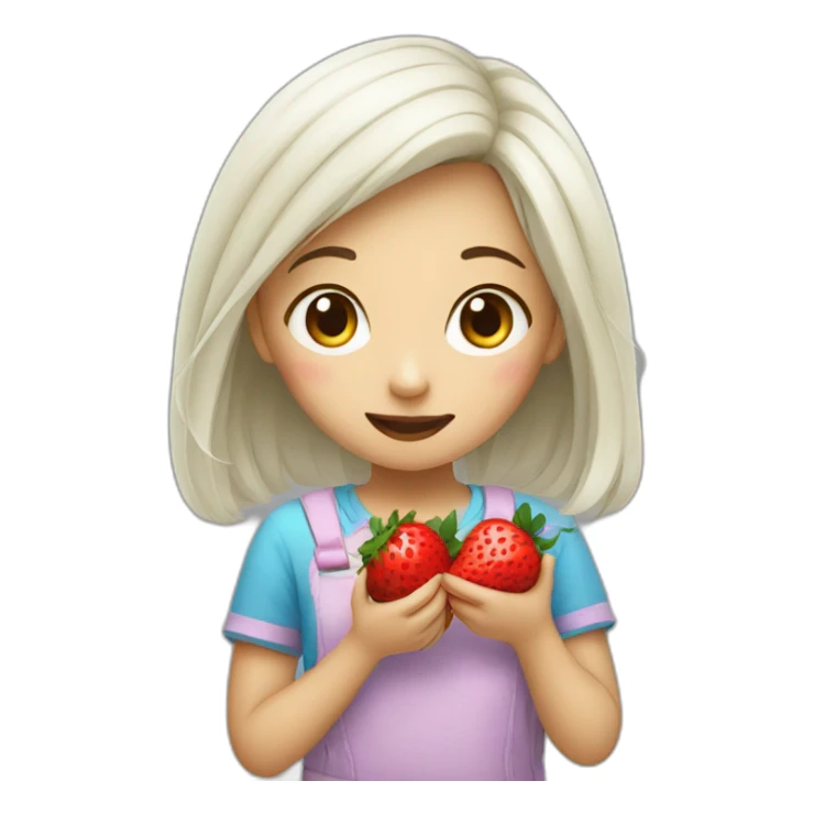 White asian Girl eating strawberry sticker