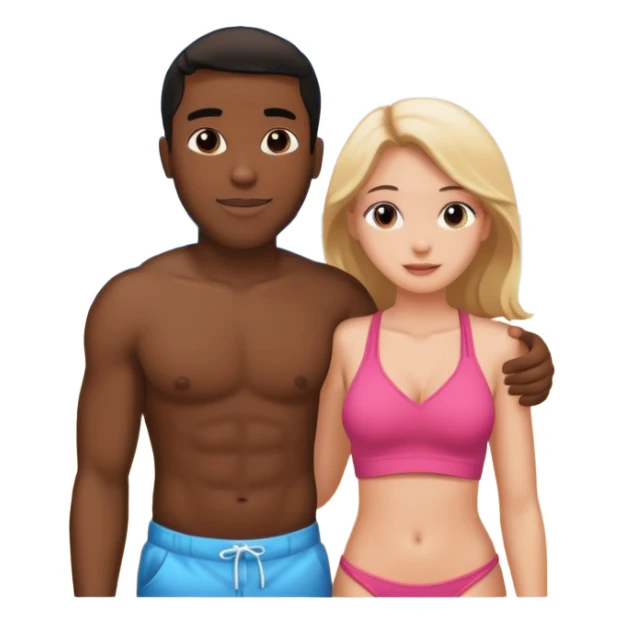 Black man white girl in love on beach  sticker