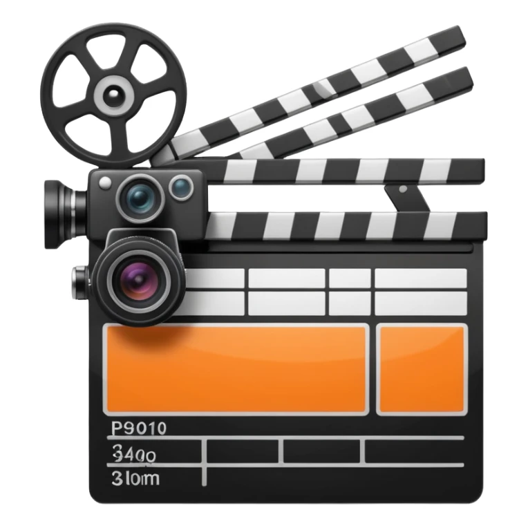 orange striped clapperboard with a film camera next to it sticker