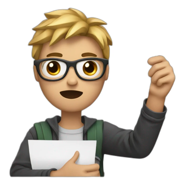 Angry Student holding a small rectangle paper on right side of hand and pencil on left side of the hand sticker