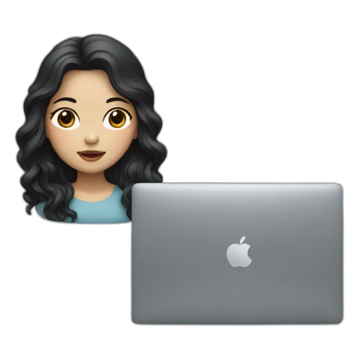 Korean girl with macbook, long and wavy black hair sticker
