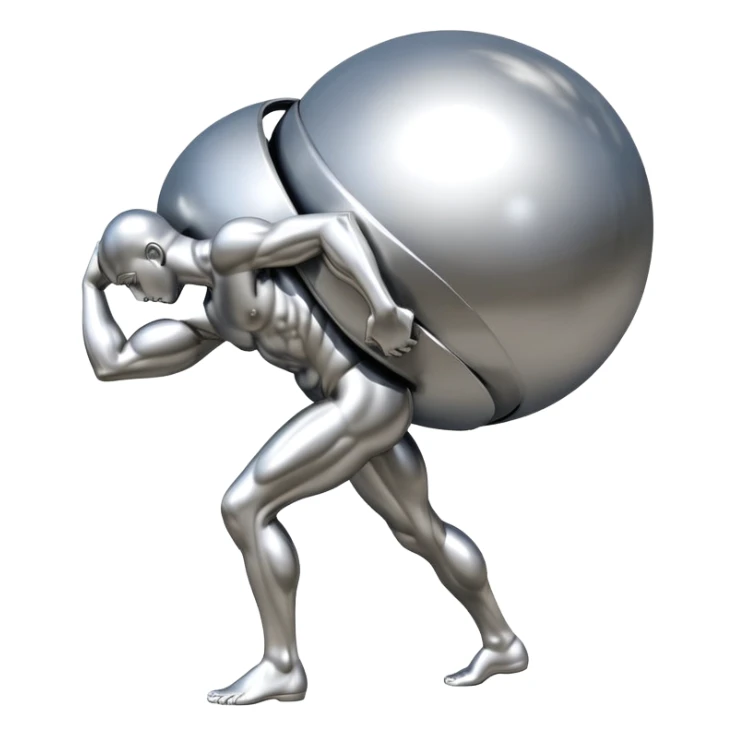 sorayama Sisyphus carrying big sphere on his back sculpture sticker