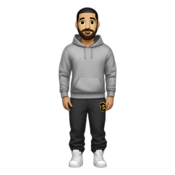 Drake avec un pantalon noir et un Sweat gris sticker