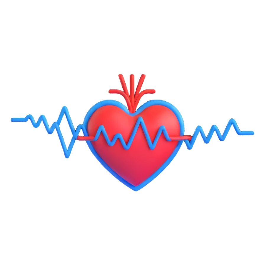 3D heart with blue and red ECG pulse line sticker
