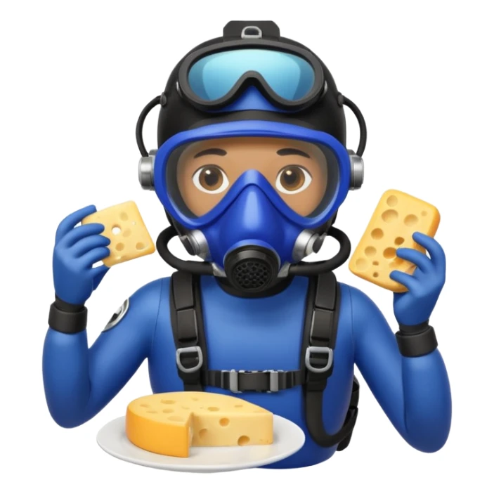 Scuba diver eating blueberries and cheese sticker