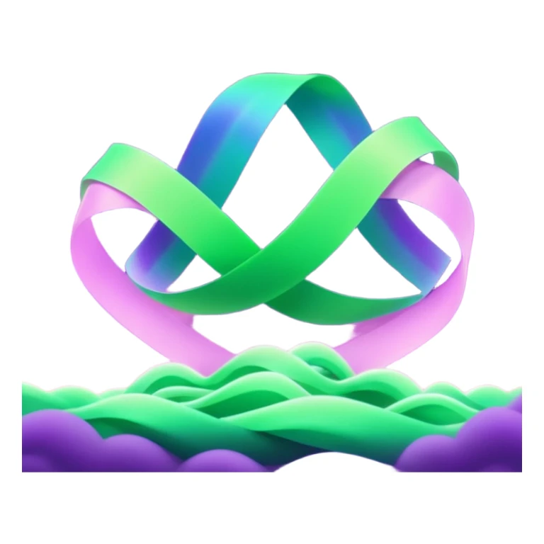 3D render of Aurora, miniature weather phenomenon, volumetric particle effects, wavy glowing neon green and purple ribbons in the sky, elemental energy, emoji style, isolated on white background --v 6.0. sticker