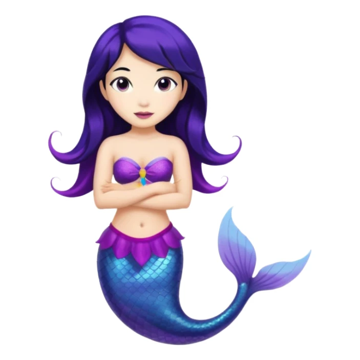 Asian mermaid with black hair and purple tail  sticker