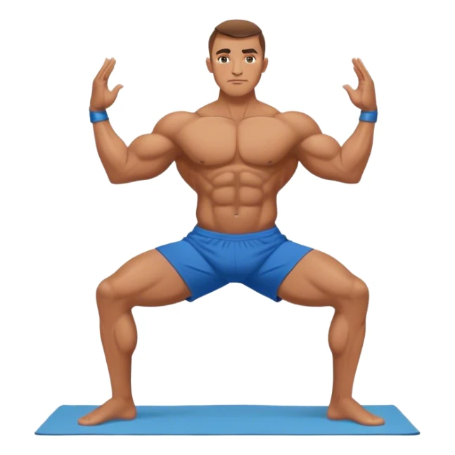 bodybuilder blue short warrior-II yoga pose sticker