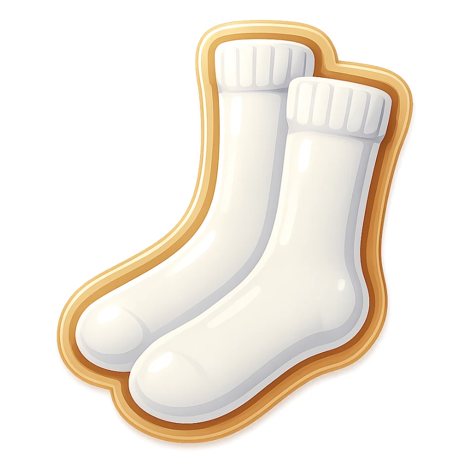 Create a simple and clear emoji of a pair of white athletic socks inspired by the reference image. The socks should have no visible logos or branding and no background. sticker