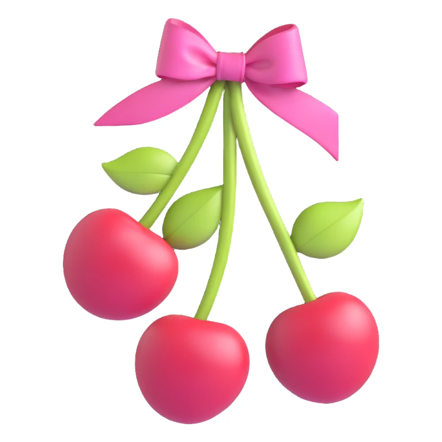 a pair of cherries bound by a pink ribbon bow sticker