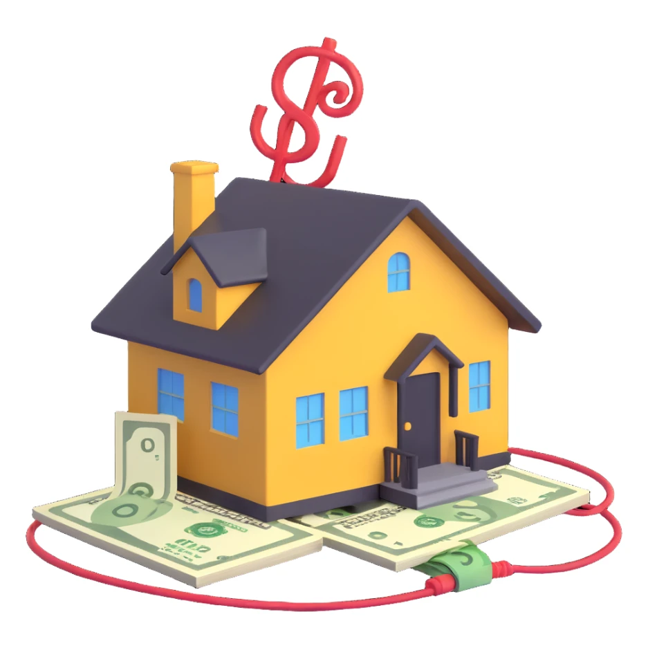 extension cable with a money sign and a house together sticker