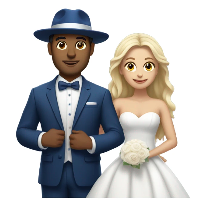 Puerto rican beard short hair with blue hat and navy blue suit getting Married with blond long hair girl with white  wedding dress  sticker