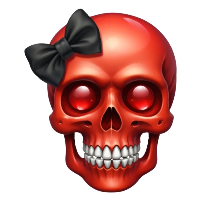 make me a Emoji with a black bow around a red crystal skull mythical sticker