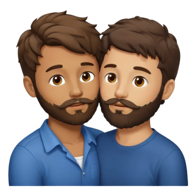 Two men kissing, one with a beard and a brunette with short hair and another with brown and wavy hair and a beard sticker