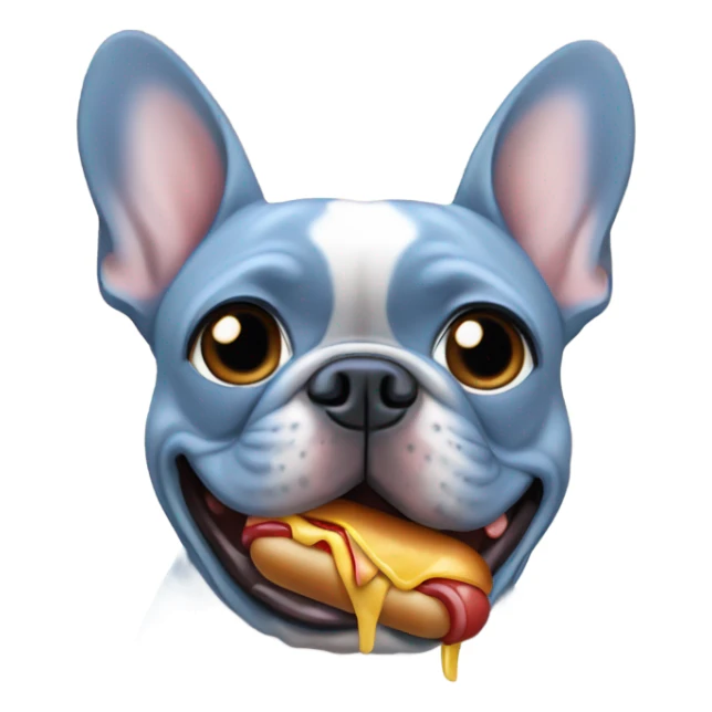 blue french bulldog eating hot dog  sticker