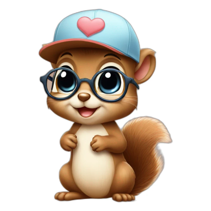 baby squirrel in love with a boy with a cap and glasses sticker