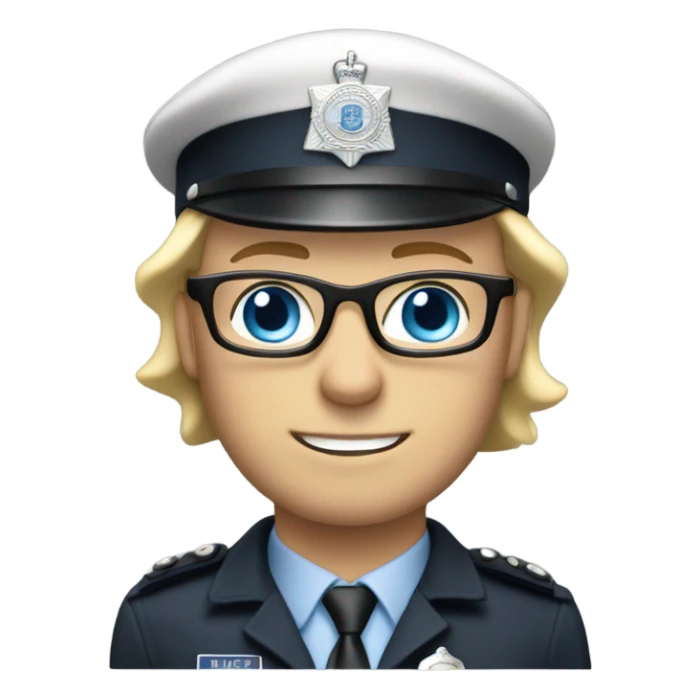 British policeman with blue eyes and blonde and glasses hair sticker