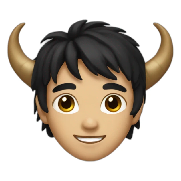 An imp,black hair,brown eyes,smile,dark brown horns sticker