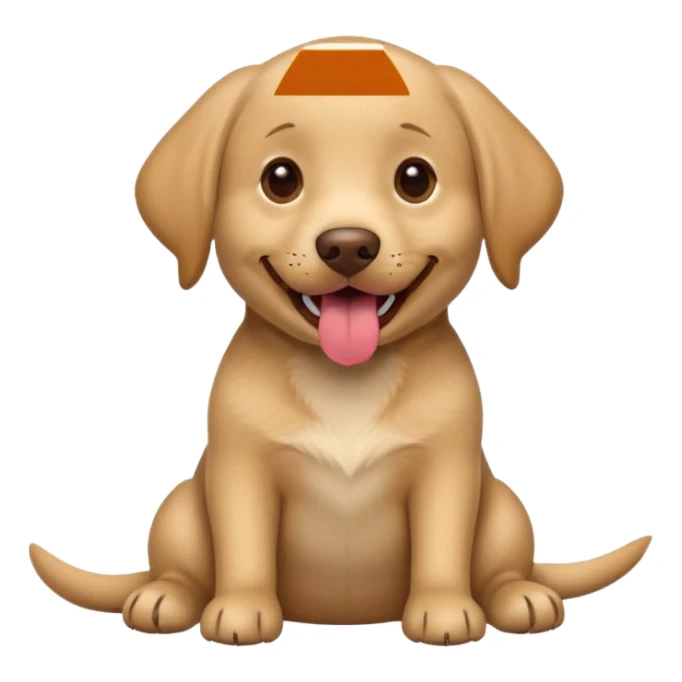 Happy light brown Labrador sitting on beige background, wide smile with tongue out, looking at camera, playful and curious expression, professional portrait style sticker