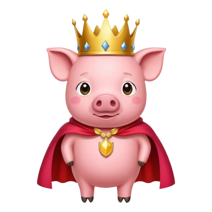 Pink pig with a golden crown and royal red cape, Technoblade character sticker