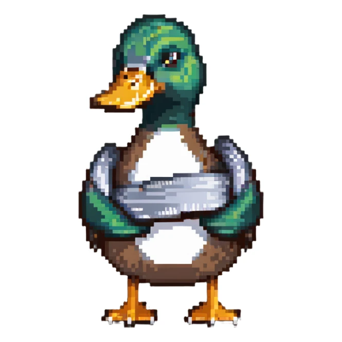 mallard duck holding silver duct tape sticker