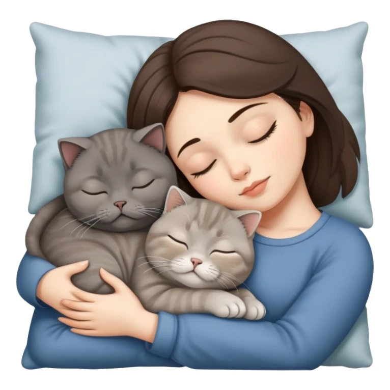 Grey scottish fold cat and brunette woman sleeping together  sticker