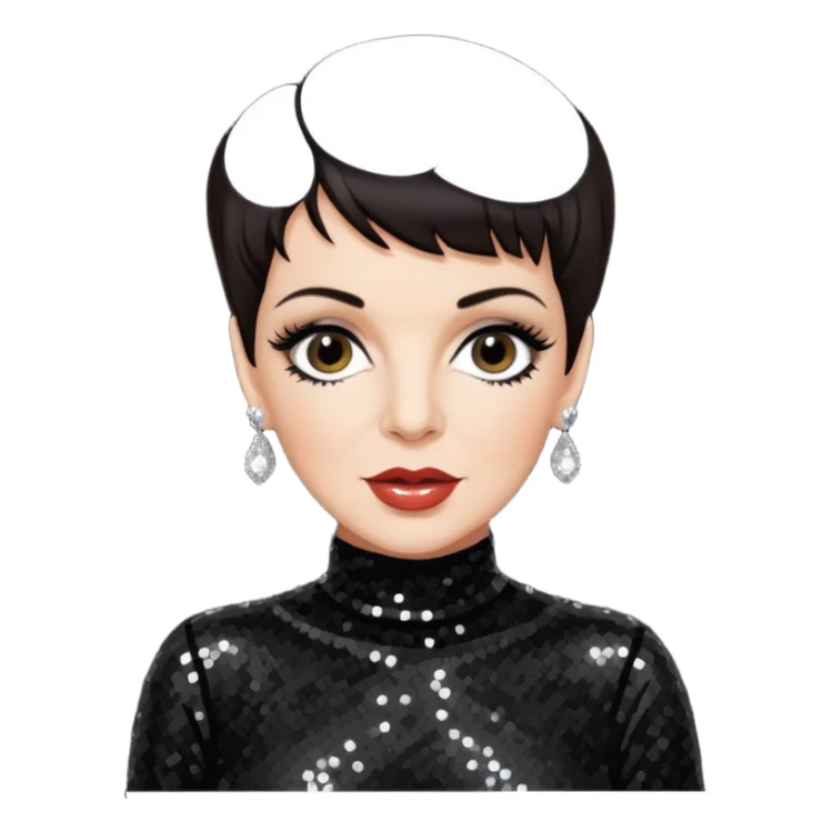 Liza Minnelli with dark brown hair, black sequin outfit sticker