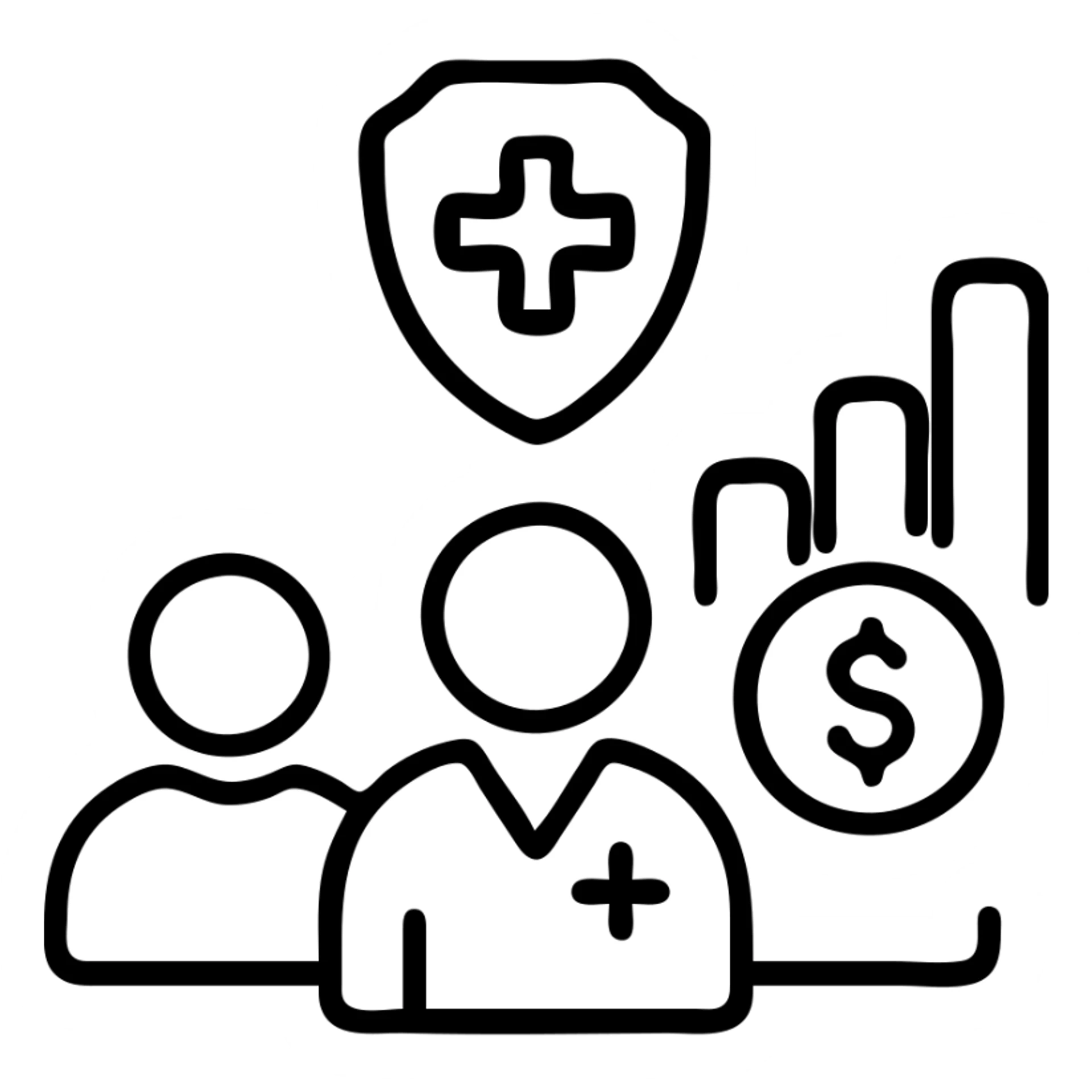 Medical emergency fund committee with doctors and financial charts sticker