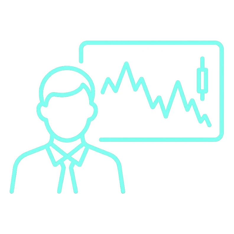 minimalist neon icon of a trader watching a volatile stock chart, color #0BD794, glowing lines sticker
