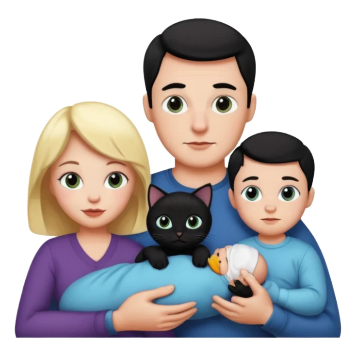 mom, dad, baby and black cat sticker