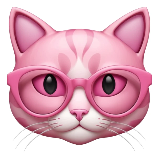 A 3D cartoon rose-pink cat-eye shaped spectacle, glossy curved frame, soft reflections, isolated on plain background. only glasses. sticker