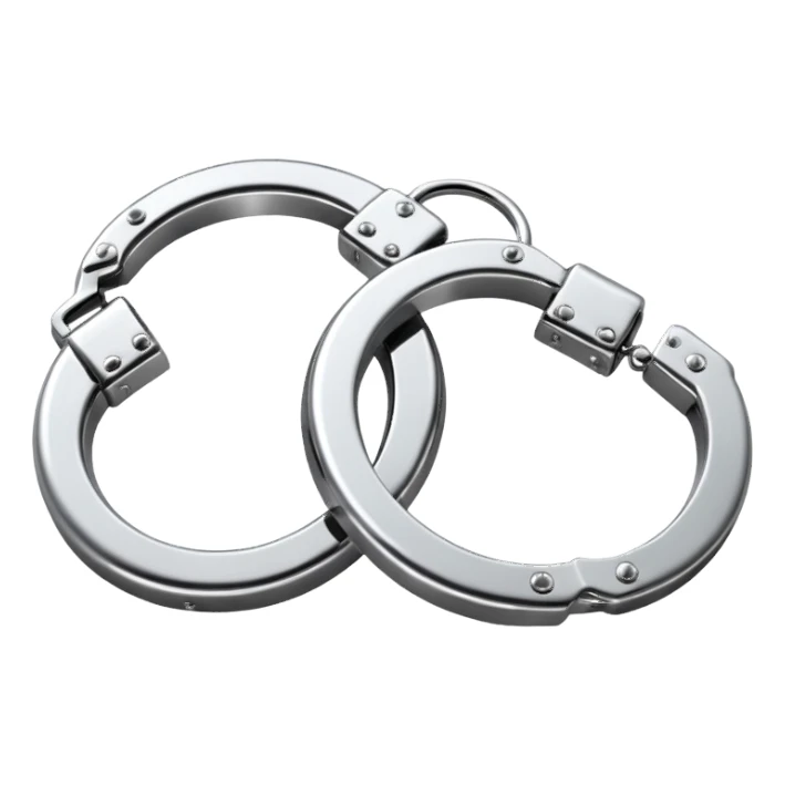 A pair of elegant handcuffs emoji made of silver chrome, smooth rounded design, glossy metallic reflections, luxury fetish aesthetic, minimal iOS emoji style, centered, clean white background sticker