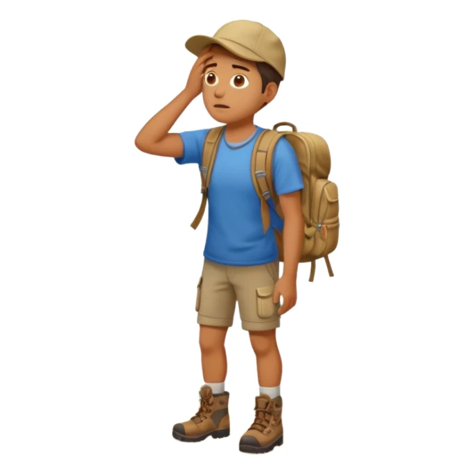 A photorealistic tourist is confused and scratching his head. There are 3 different paths ahead. sticker