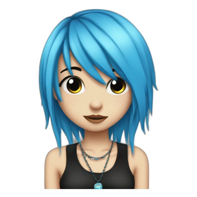 Emo girl choppy long blue hair piercings sticker