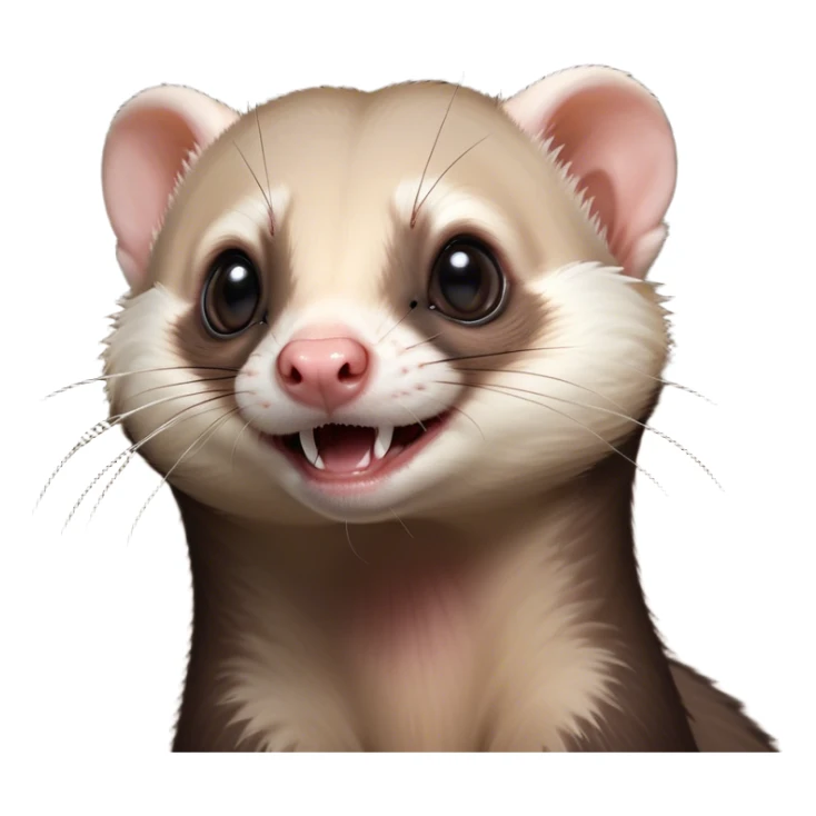 Cinematic Comical sable ferret Portrait Emoji, Head tilted dramatically with an exaggeratedly shocked expression, featuring a slender, wiggly body and a distinct sable ferret head with a pointed snout and small ears, with wide, hilariously expressive eyes full of humorous disbelief, Simplified yet hilariously expressive features, highly detailed, glowing with a slightly sassy natural glow, high shine, dramatic yet playful, stylized with an air of quirky charm, soft glowing outline, capturing the essence of a meme-worthy sable ferret that looks ready to scamper into viral fame! sticker