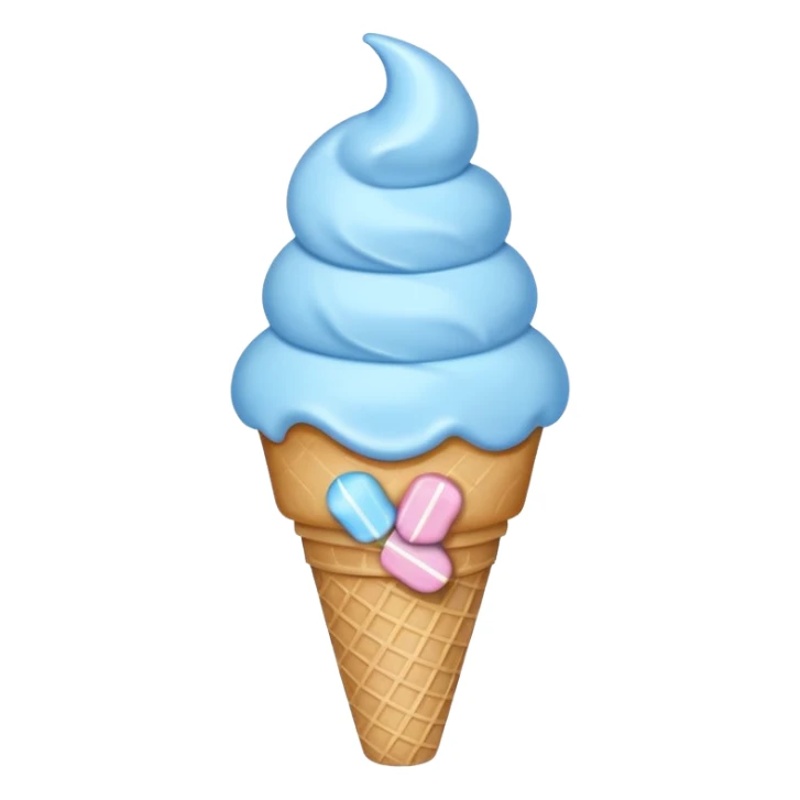 ice cream cone with pastel blue scoop and a star-shaped candy sticker