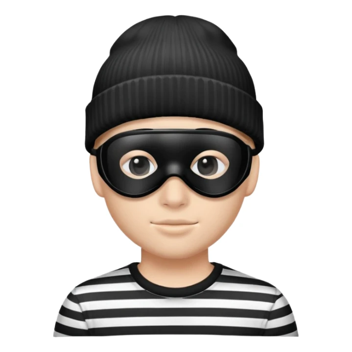 character with black and white striped shirt, black beanie, black mask over eyes sticker