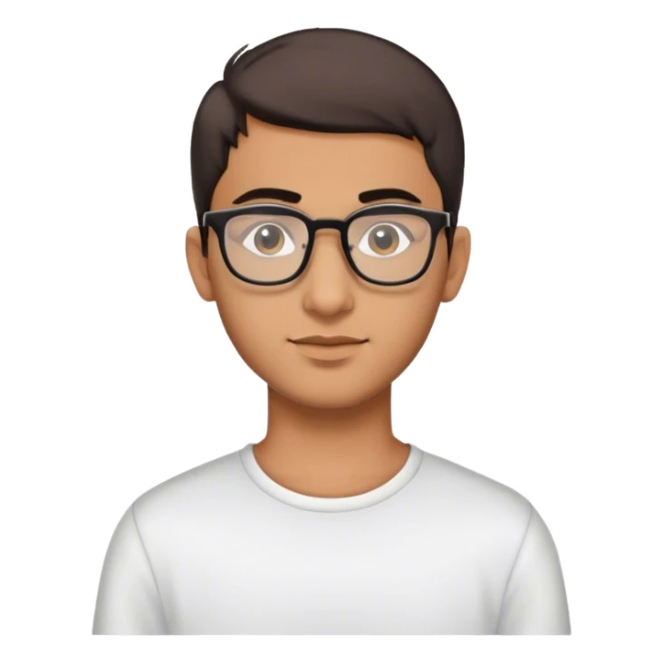 Yong arabic with short air cut. He have glasses sticker