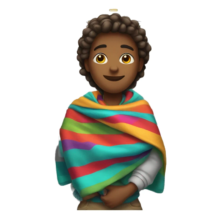 student at school with a colorful blanket wrapped around shoulders standing by locker sticker