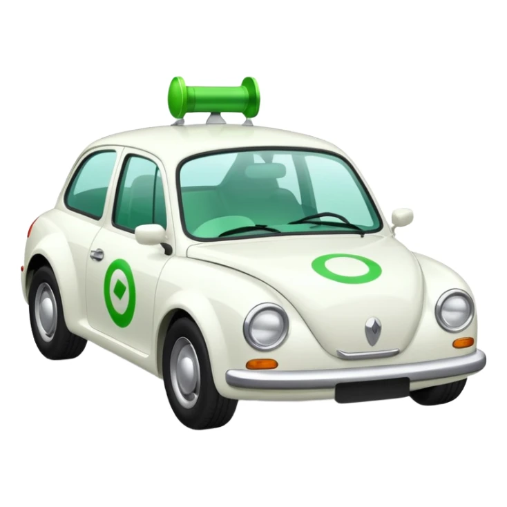 simple white car with 'Bolt' in green text on the roof sticker