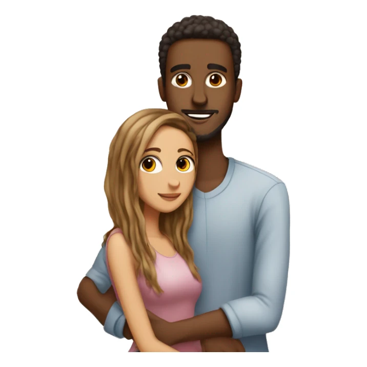 Somali guy  with light beard and big forehead with Spanish girlfriend with straight balayage hair hugging  sticker