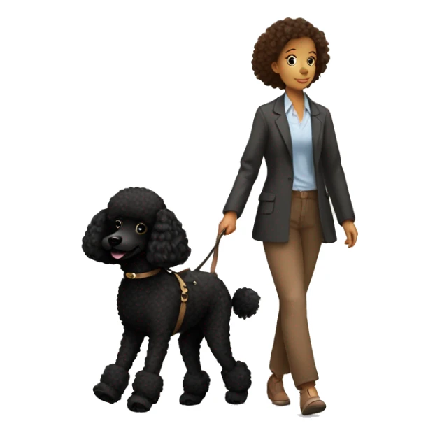 3 legs One Small unshaved Black Poodle with brown harness is walking with a pretty girl sticker