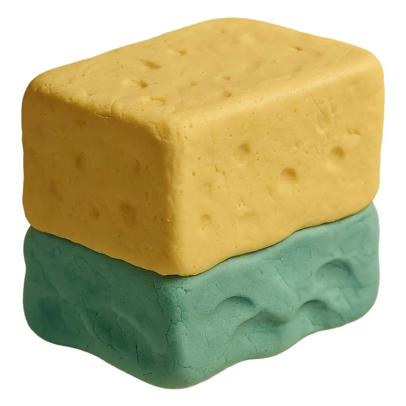 cleaning sponge in claymation style, pastel colors, visible fingerprints sticker