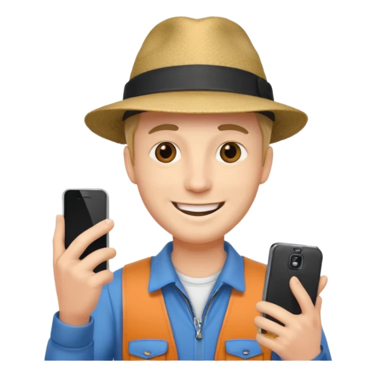 Draw a male tourist who pointed his phone for a photo sticker