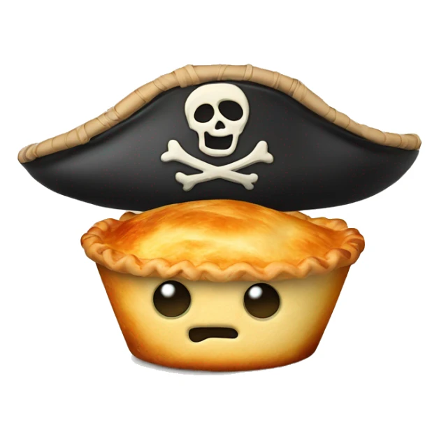 Pot pie with a face and a pirate hat, eye patch, and peg leg  sticker