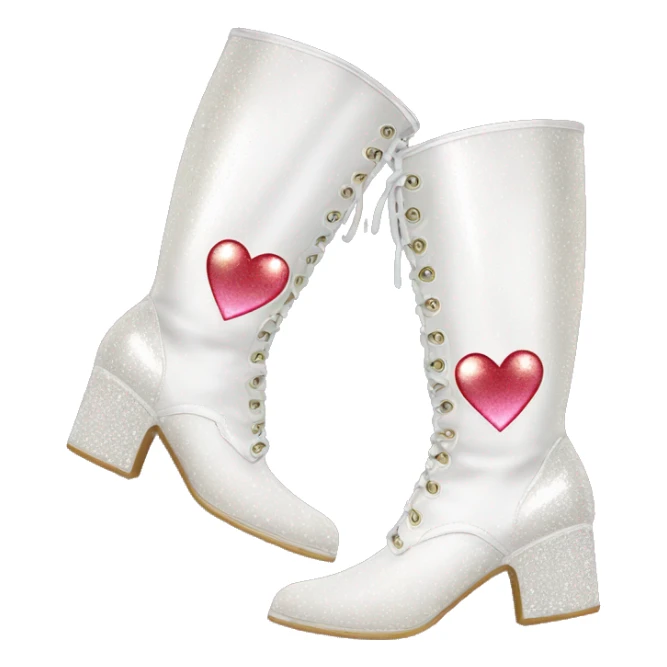 sparkly white gogo boots with heart sticker