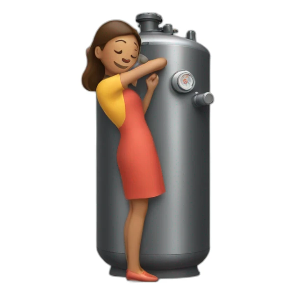 woman hugging a boiler sticker