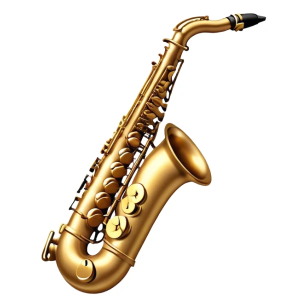Cinematic Realistic Saxophone, smooth, curving brass body with a golden finish, soft reflections of warm light catching the details, a player’s fingers carefully pressing the keys, glowing with a jazzy, atmospheric charm. sticker