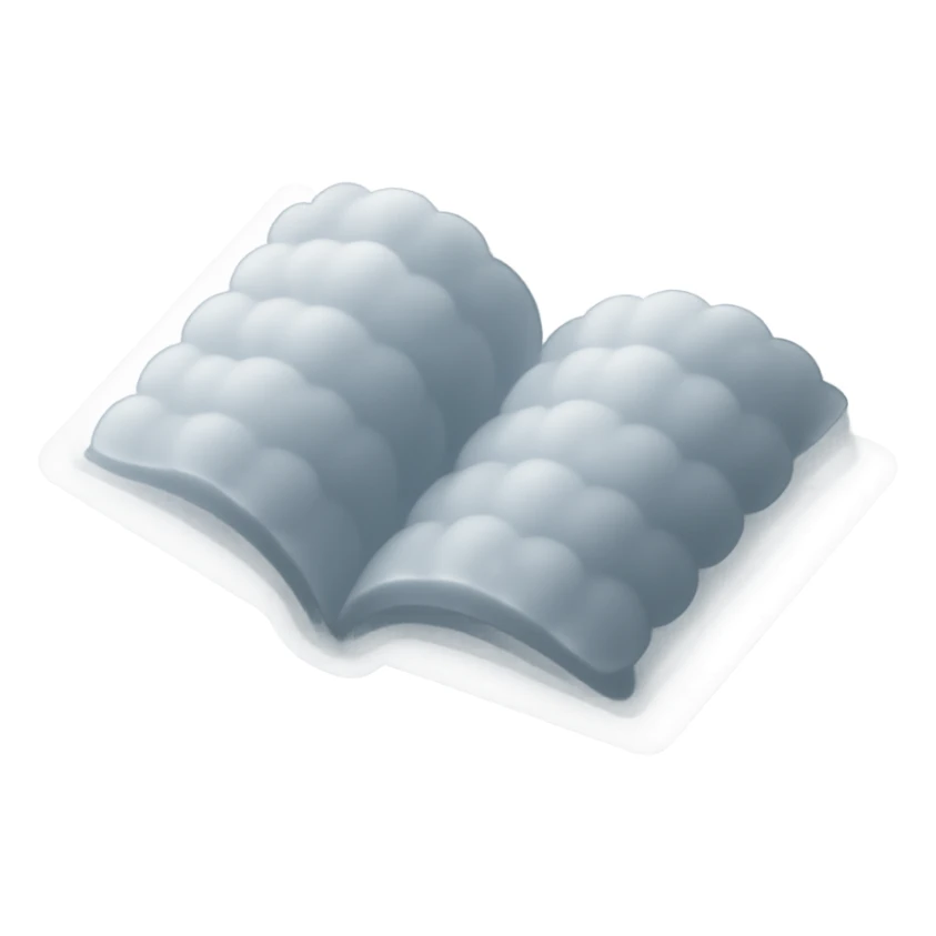 thick open book made entirely of small, very bright white fluffy convex clouds, matte glass style sticker